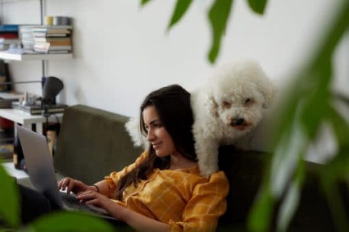 Woman uses laptop to check her privacy settings and manage her online privacy.