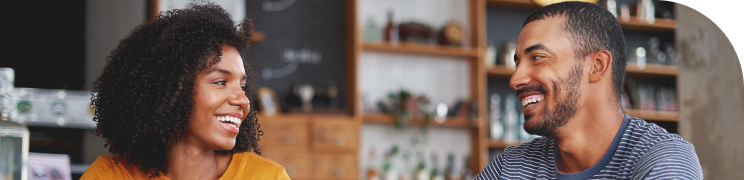 Smiling couple seeing each other