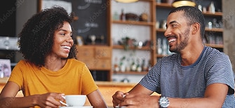 Smiling couple seeing each other